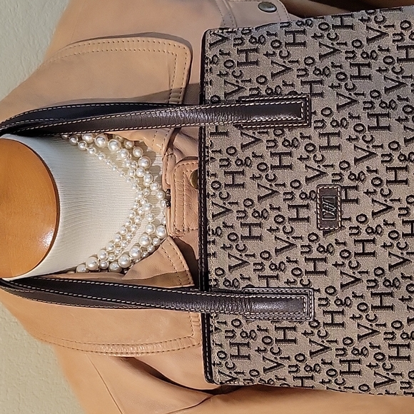 Vintage Victor Hugo Logo Satchel Brown Leather Trim - Picture 15 of 15